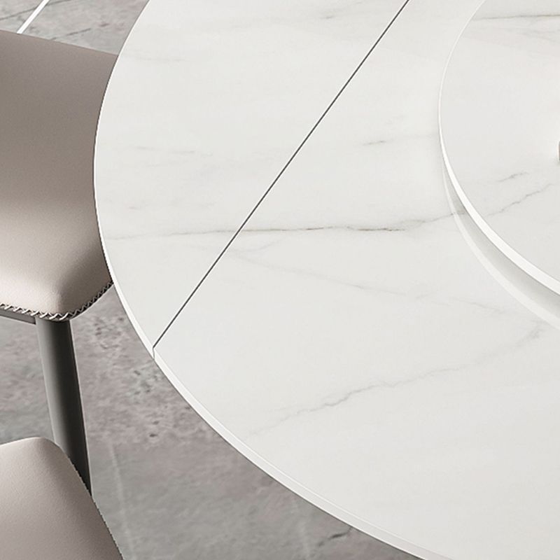 Modern Sintered Stone Top Dining Table Extendable Round Table with Pedestal Base