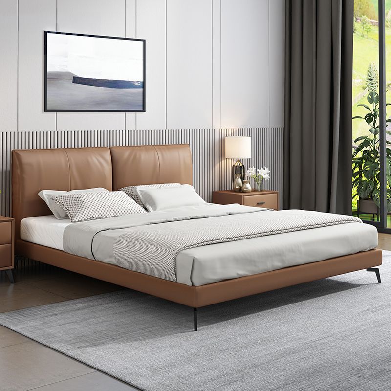 Contemporary Upholstered Standard Bed, Rectangular Headboard Bed