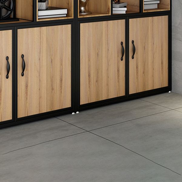 Metal and Wooden Bookcase Home Open Storage Bookshelf with 2 Doors