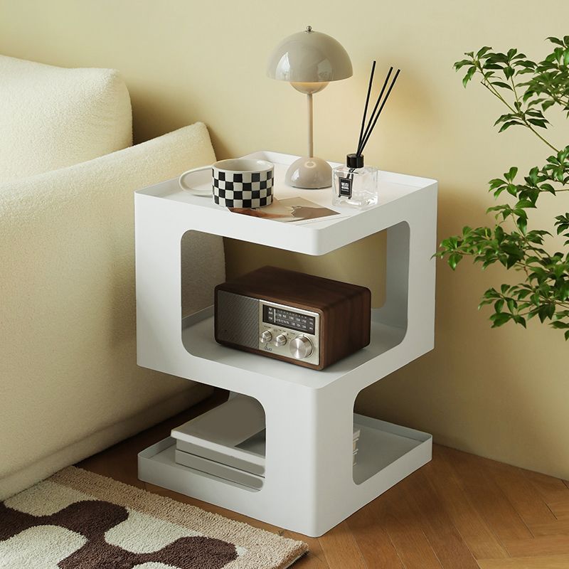 Tray Top Accent Side Table Metal Abstract Base End Table with Shelves