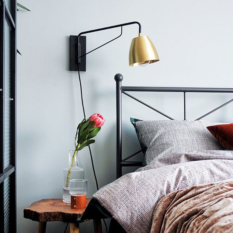 Accesorio de iluminación de pared de domo de metal contemporáneo 1 bombilla lámpara de latón para dormitorio