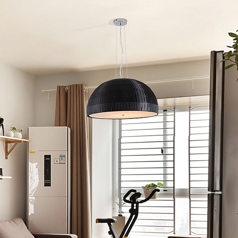 Black Dome Pendant Chandelier Simple Style 4 Lights Fabric Hanging Light Fixture for Bedroom