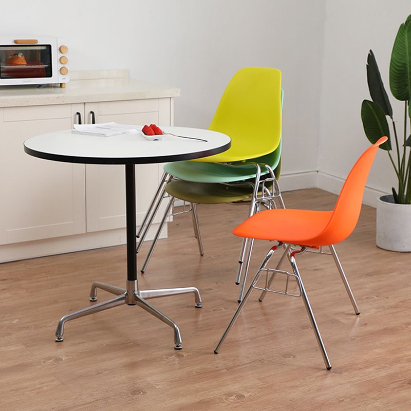 Stackable Armless Dining Chairs Solid Back Side Chairs with Metal Legs