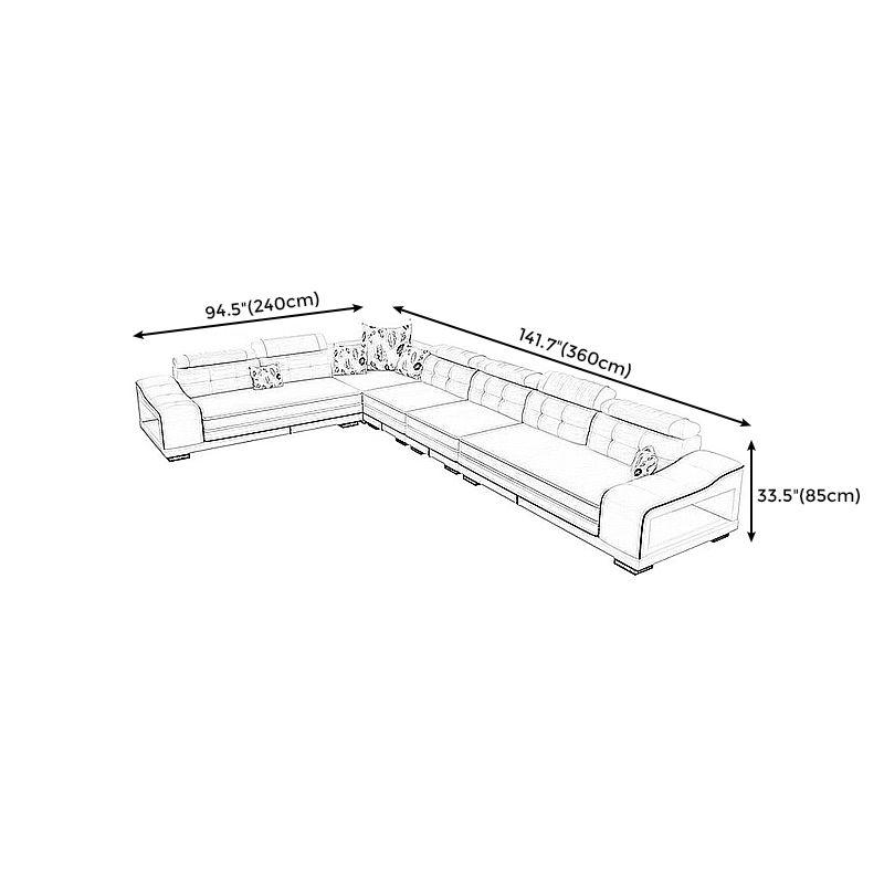 33.46"High Fabric Sloped Arms Sectional Sofa with 2 Cup Holders,White