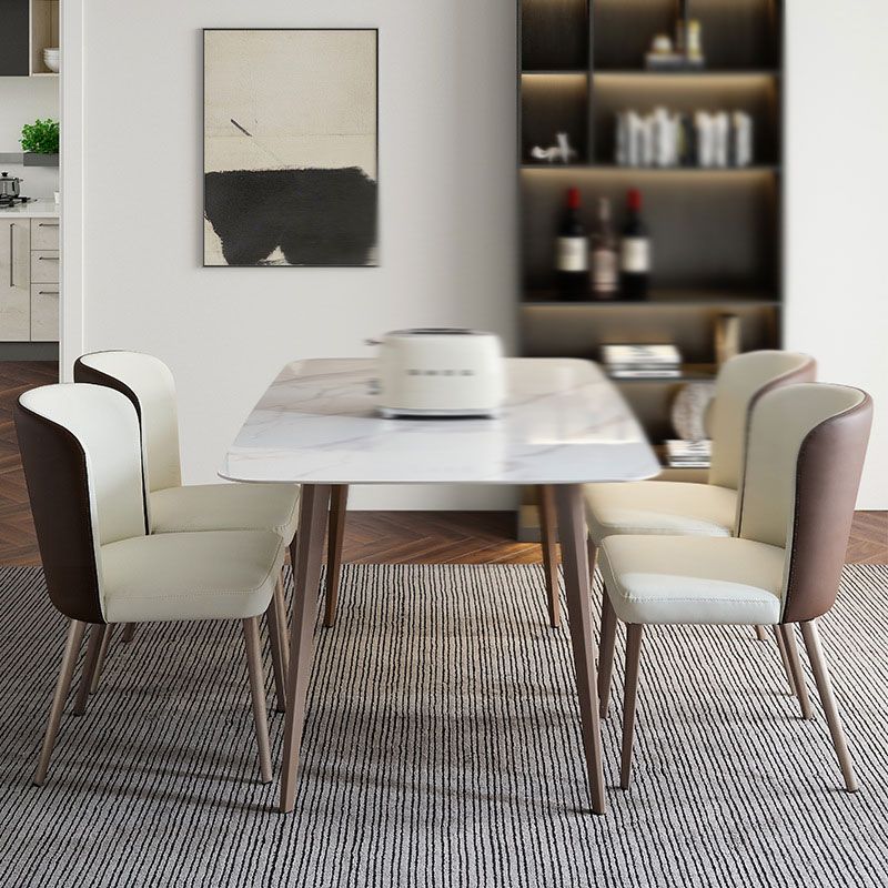 Nordic Dining Set 1/4/5 Pieces Sintered Stone Dining Table with Leather Chairs