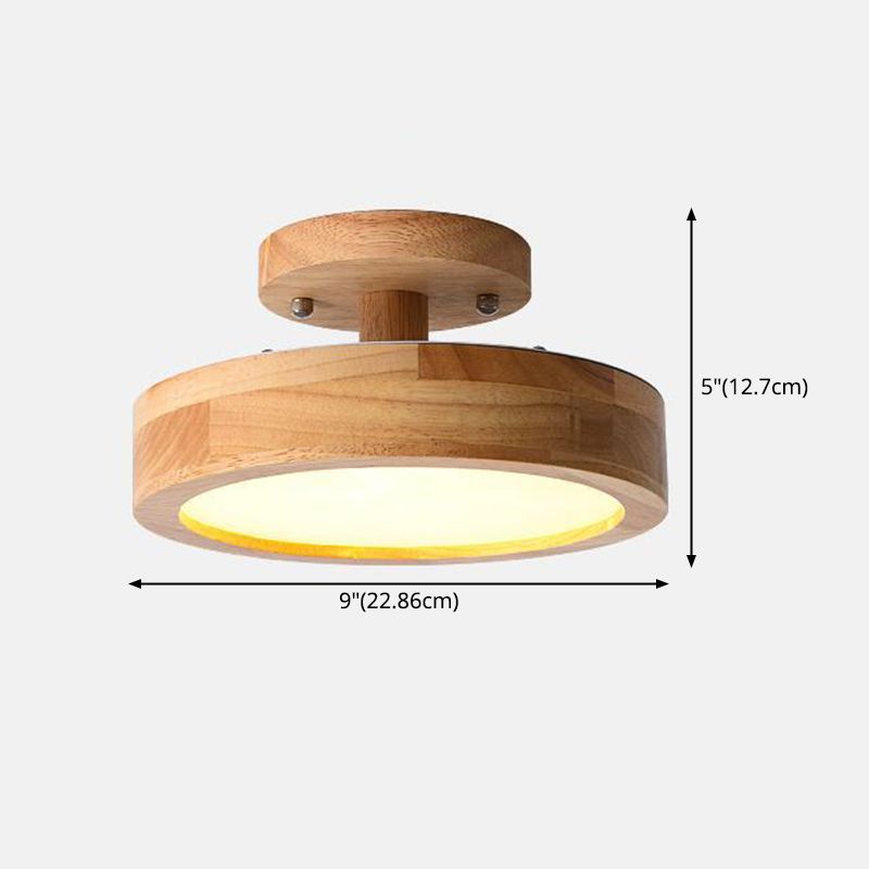 Ronde semi-inbouw plafondlamp moderne stijl houten 1-lichts semi-gemonteerde verlichting