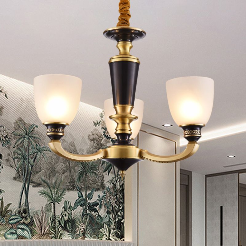 Messing 3/5-bulb suspensie hanglamp traditionele stijl melkachtig glas imperium schaduw plafond kroonluchter