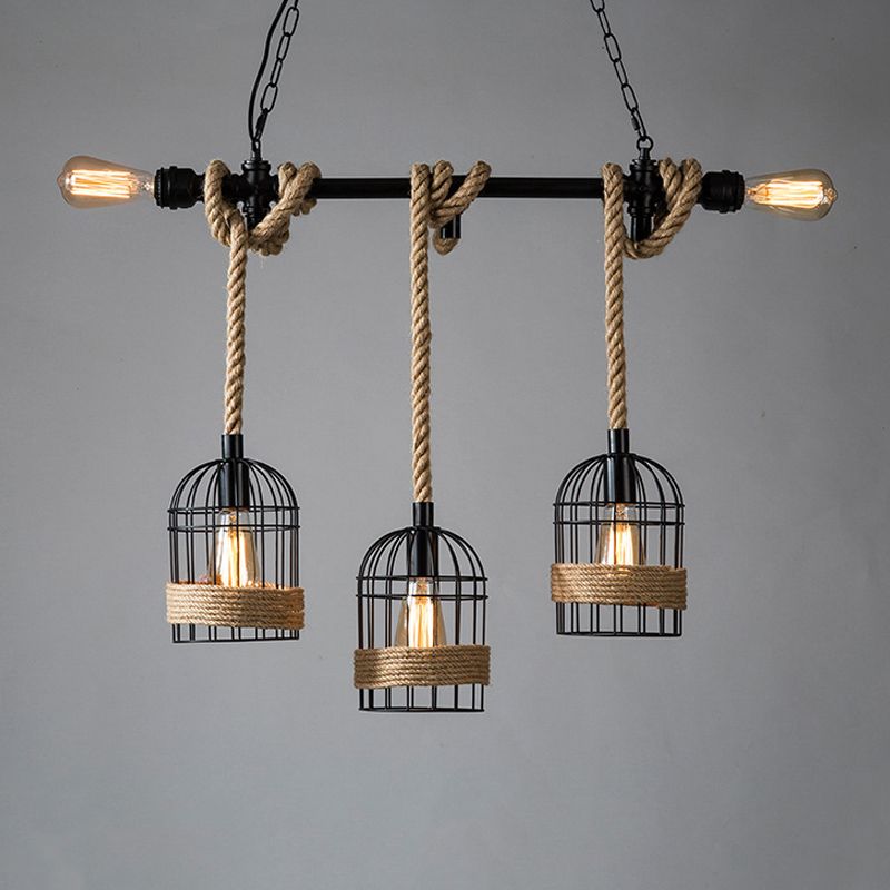 Cage Shape Pendant Lighting Modern Style Metal 1/3/5 Lights Hanging Lamp in Brown