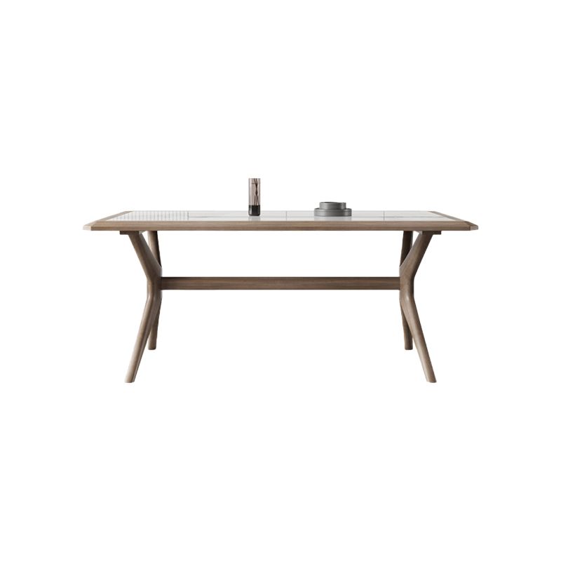 Modern Rectangular Stone Top Dining Table with Solid Wood Legs for Living Room