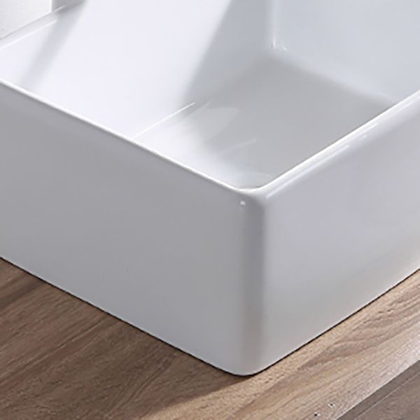 Contemporary Bathroom Sink Pop-Up Drain Porcelain Rectangular Vessel Lavatory Sink