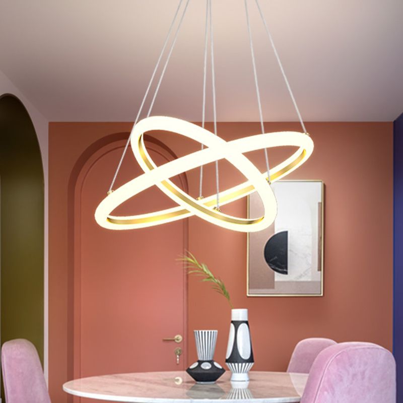 Moderne dubbele ring kroonluchter metallic eetkamer led suspensie verlichting in goud, warm/wit licht