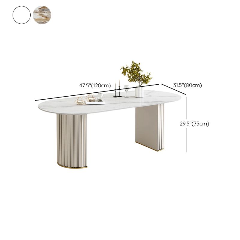 Luxury Sintered Stone Dining Desk Oval Shape Double Base Kitchen Table