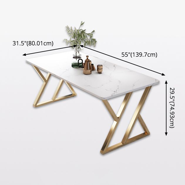 Modern Dining Room Set Standard Height with Sintered Stone Top and Gold Legs Formal Table Set