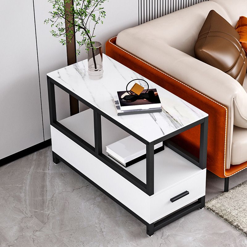 1-Drawer 1-Shelf End Table Modern 21.65" Tall Stone Side Table