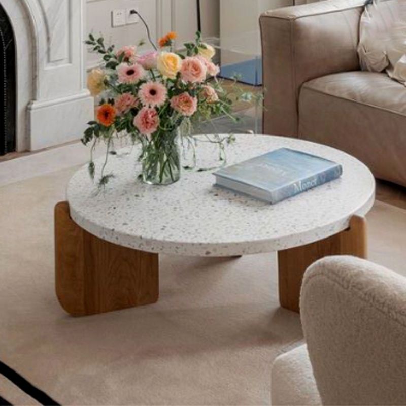 Contemporary Coffee Table 3 Legs Round Stone Coffee Cocktail Table