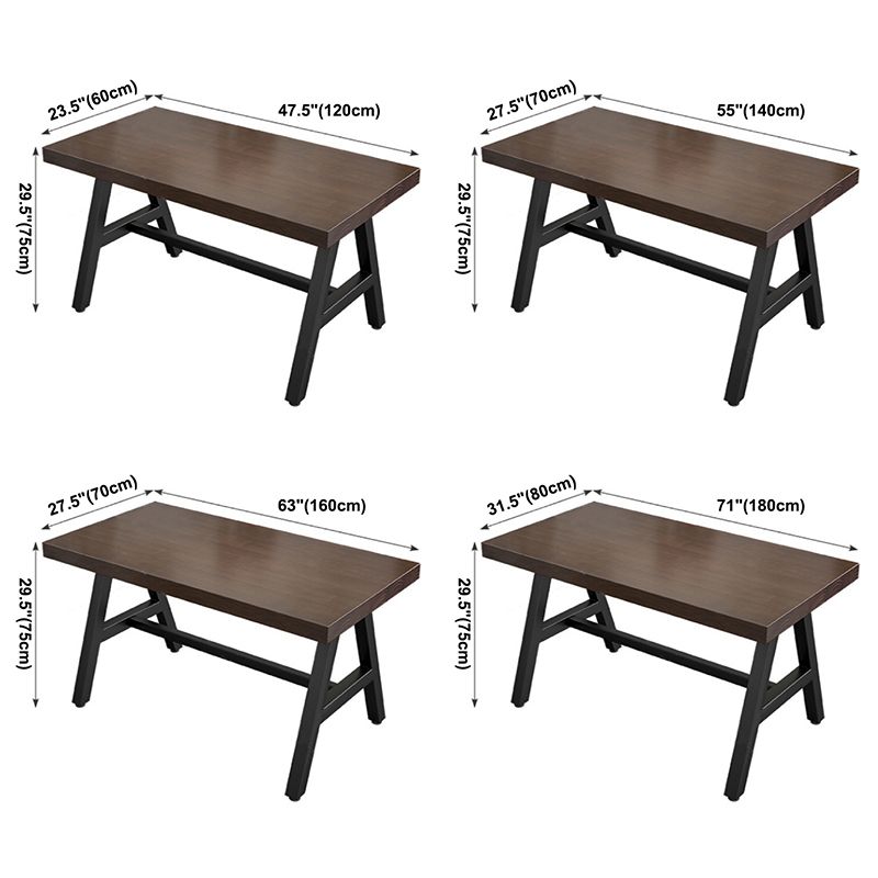 Industrial Rectangle Dining Table Pine Solid Wood Table with Black Trestle Base