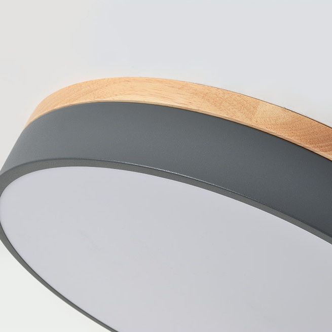 Metalen trommelvormige inbouwlamp Macaron LED-plafondlamp met houten luifel voor slaapkamer