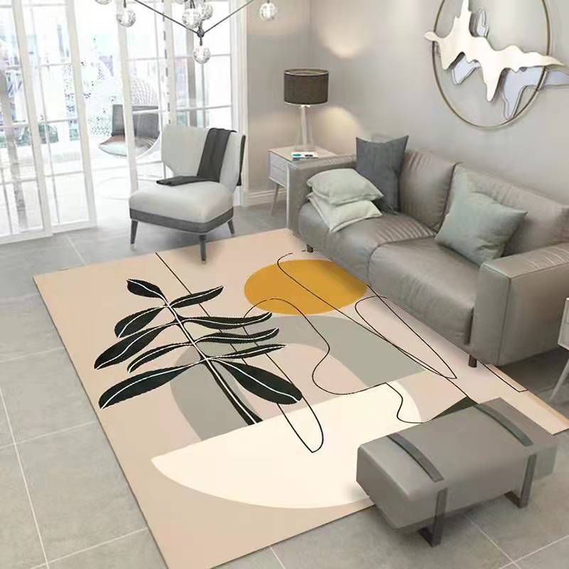 White Modern Rug Polyester Plant Rug Washable Rug for Living Room