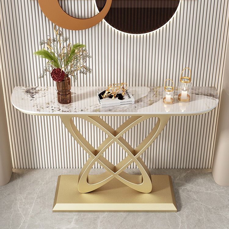 Glam Stone Console Table Iron Scratch Resistant Console Sofa Table for Hall