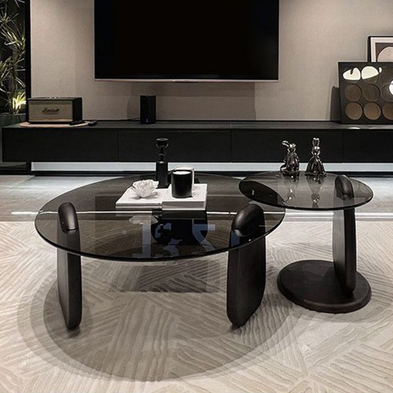 3 Legs Coffee Cocktail Table with Round Glass Top Contemporary