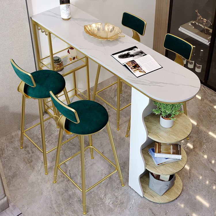 Modern 1/5 Pieces Bar Table Set Stone Counter Table with High Stools for Living Room