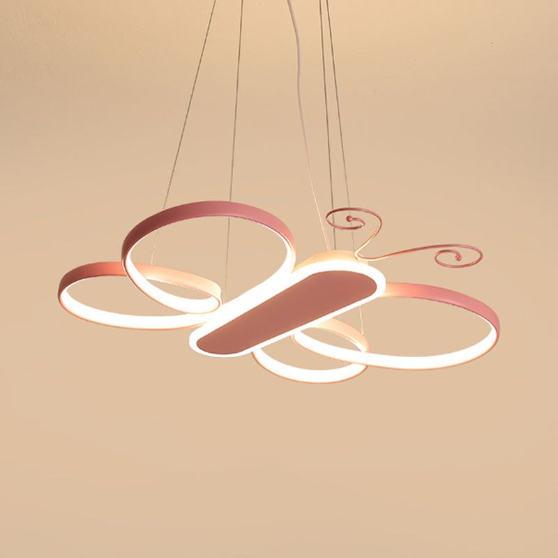 Câtonnette de papillon suspension légère acrylique pour enfants à la chambre à lad lampe à lustre à LED en or / rose