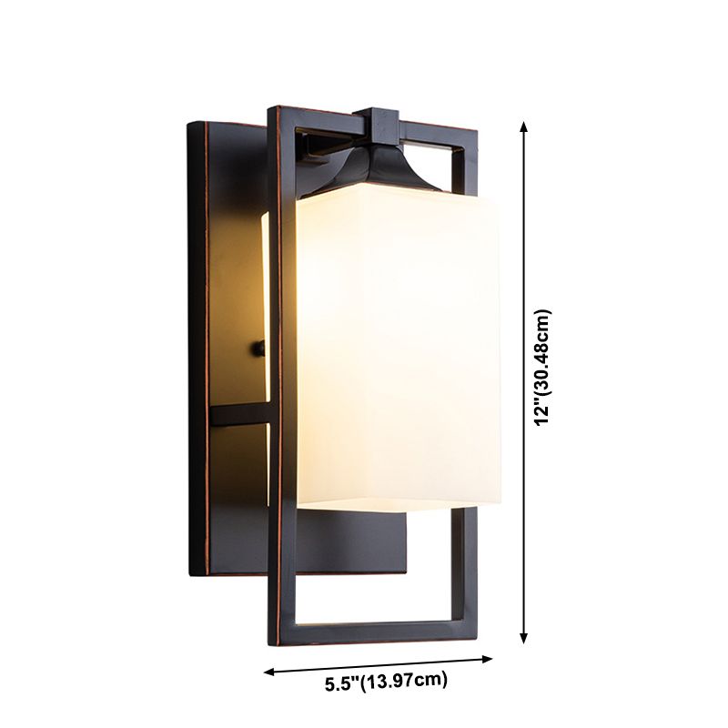 Retro Metal Wall Light Black 1 Light Wall Sconce with White Glass for Living Room