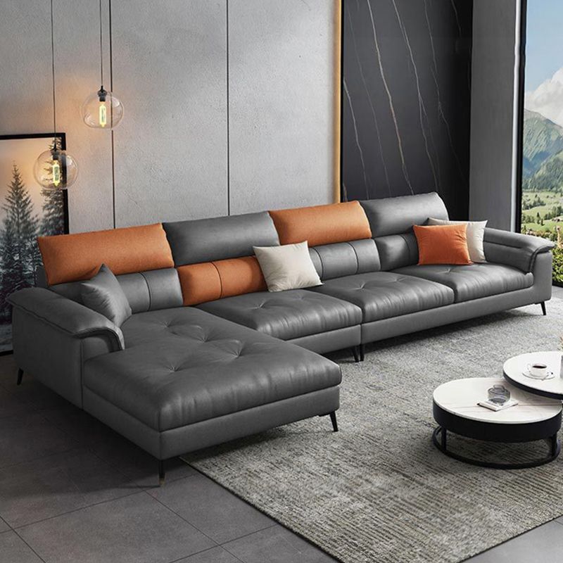Sewn Pillow Back Sofa & Chaise 137.8" W x 70.87" D x 35.43" H Faux Leather Sofa