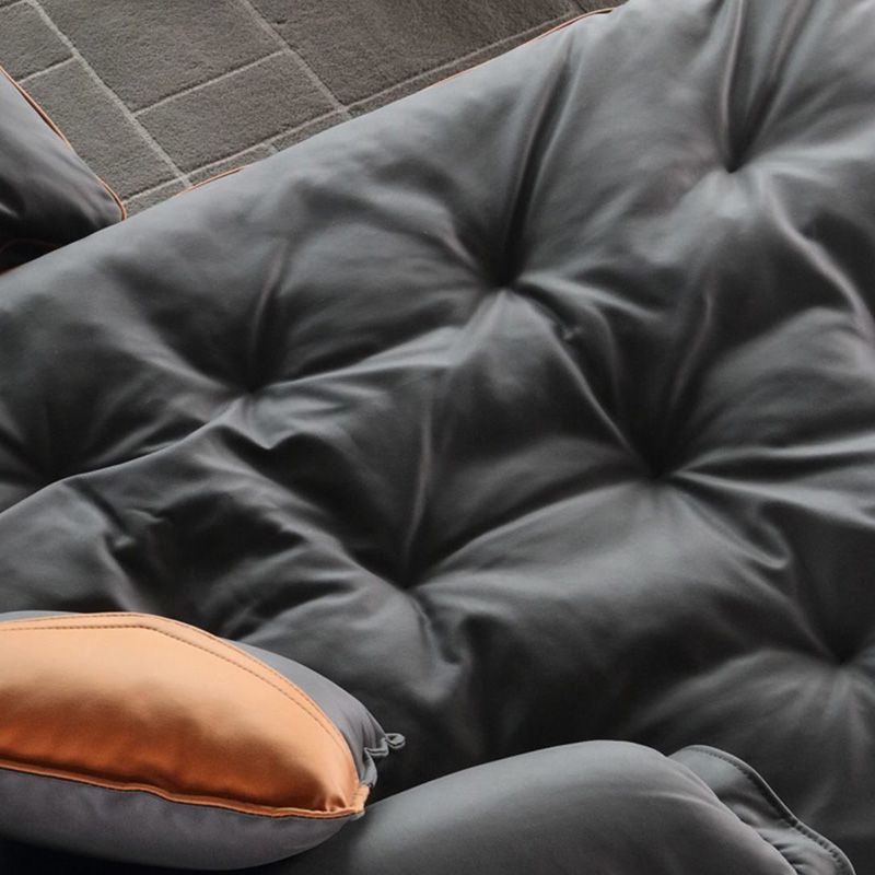 Contemporary Pillow Top Arm Sofa & Chaise Tufted Faux Leather Sofa