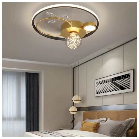 Trendy Modern Circular Plafond Lamp Clear Glass Bedroom LED Flush Mount in Zwart-Goud