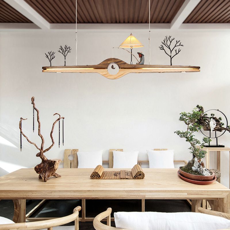 Linear Island Pendant LED Modern Wood Ceiling Pendant Light for Tea Room