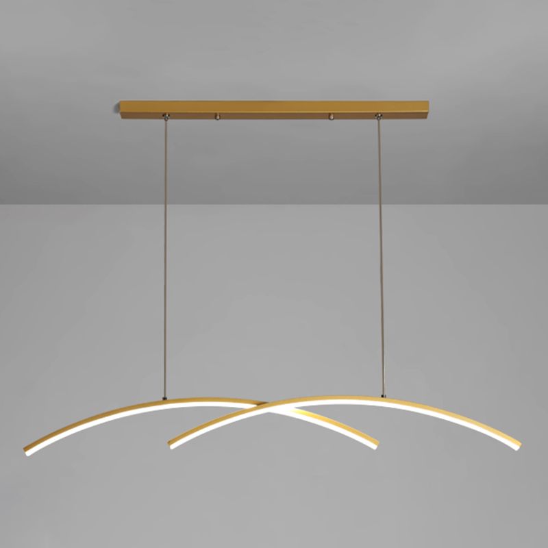 Idées d'éclairage d'île linéaire de style moderne en métal 2 pendentifs îlots légers en or