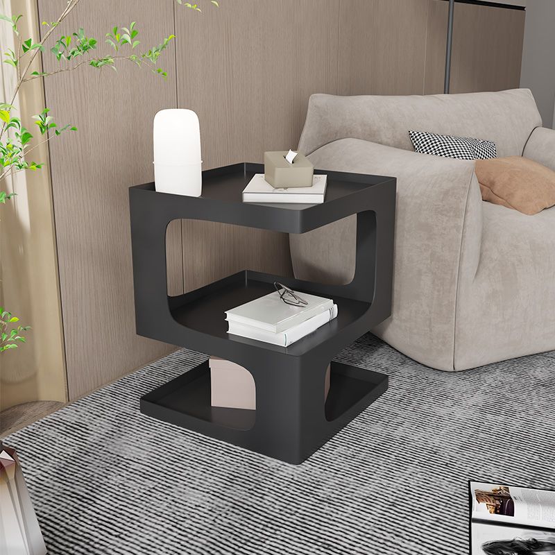 Contemporary Sofa Side Accent Table Metal Square with Storage Block Living Room