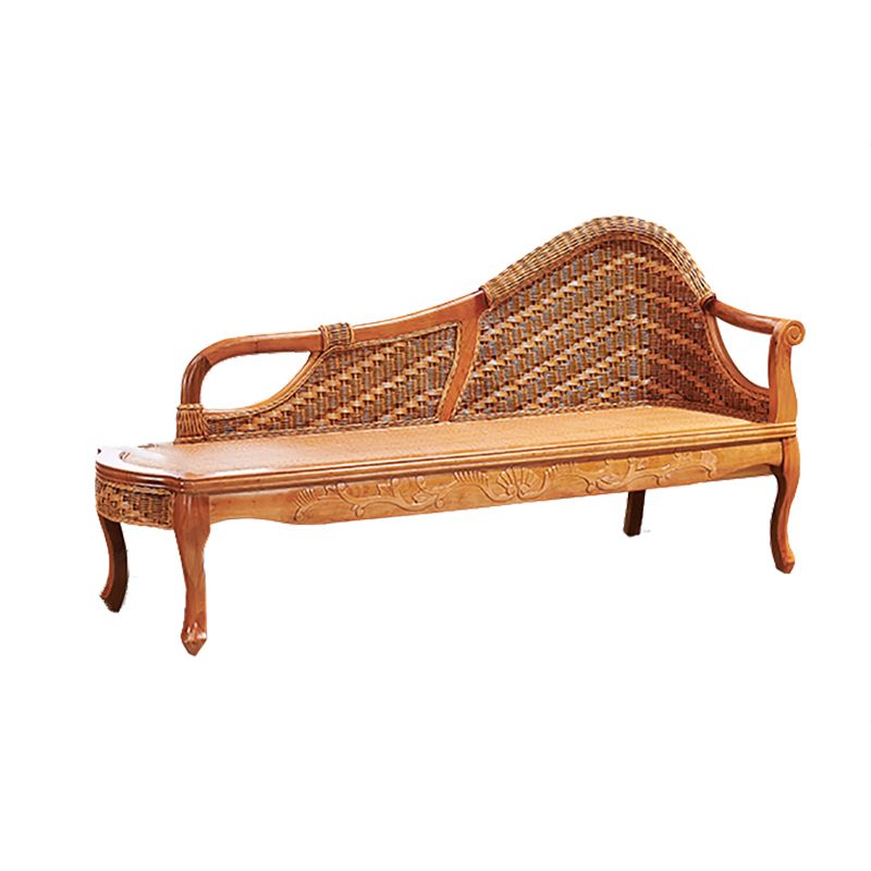 Traditional Rattan Chaise Lounge with Pillow and Arm Floral Lounge Chair for Living Room