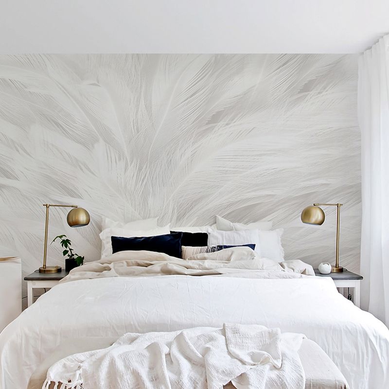 Plain White Minimalist Wall Covering Large Feather Wall Mural for Living Room