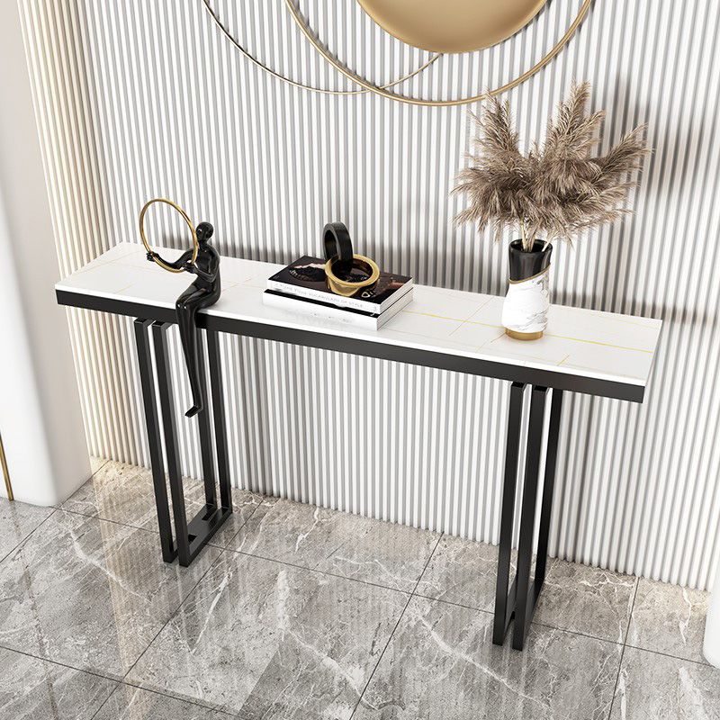 11"W Contemporary Console Table White Stone Rectangle Console Sofa Table