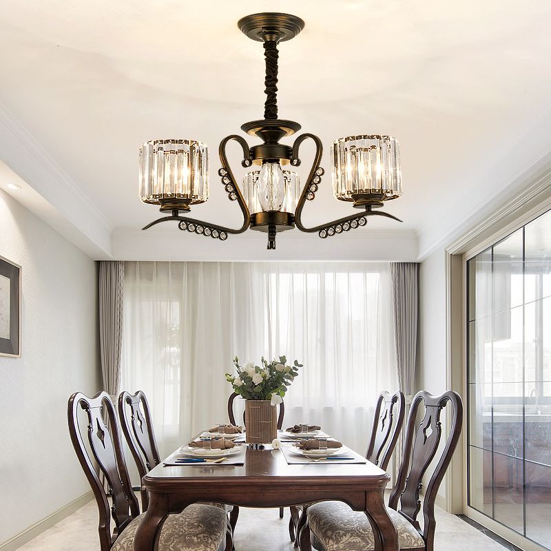 Lampada lampadario a tamburo di cristallo chiaro in stile vintage 3/5 teste di sospensione in nero per sala da pranzo