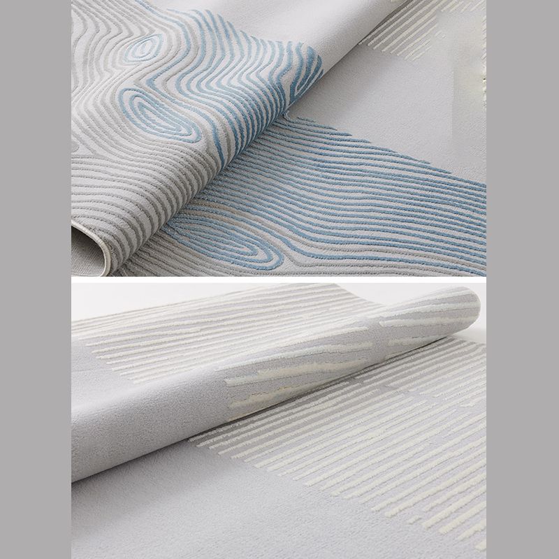 Grey Modern Area Carpet Polyester Stripe Pattern Rug Easy Care Area Rug for Home Decor