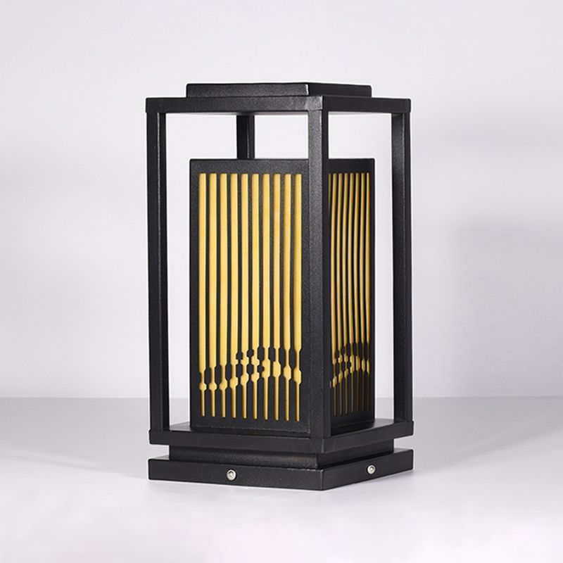 Rectangular Pillar Lamp Modern Metal Outdoor Waterproof Light in Black