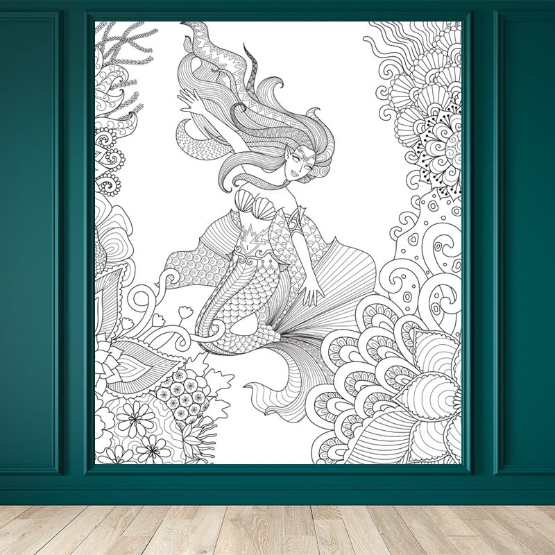 Kids Fantasy Secret Garden Mural Decal Black and White Waterproofing Wall Art for Room