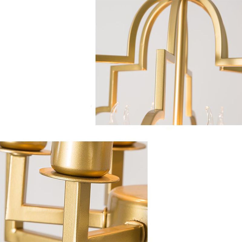 Metal Gold Pendant Lamp Candle Shade 6 Lights Classic Chandelier Light Fixture for Bedroom
