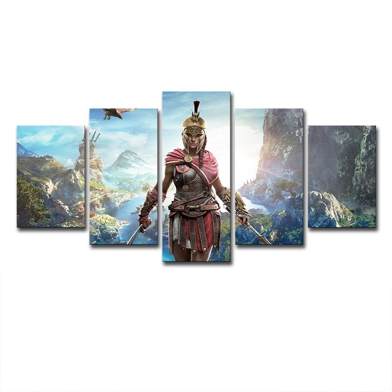 Assassins Creed Woman Art Print Sci-Fi Cool Game Scene Canvas in Blue for Living Room
