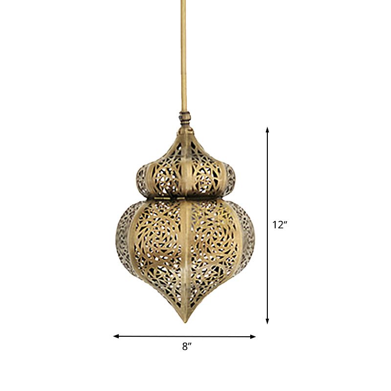 Brass Gourd Ceiling Lighting Vintage Metal 1 Light Restaurant Hanging Pendant Lamp