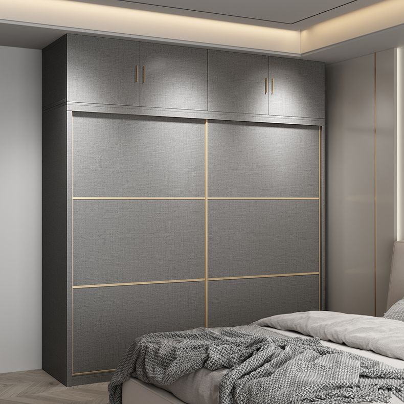 Contemporary Style Gray Colour Wardrobe Wooden Cloth Rod Included Wardrobe Closet