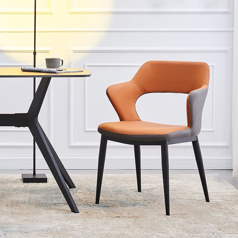Minimalist Style Leather Dining Chairs Open Back Dining Side Chairs for Home