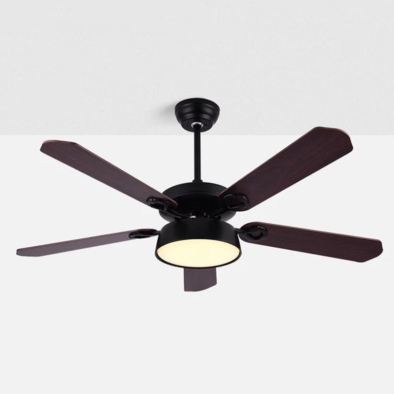 5 Blades Bowl Bedroom Semi Flush Mount Traditional Metallic LED Hanging Fan Lamp