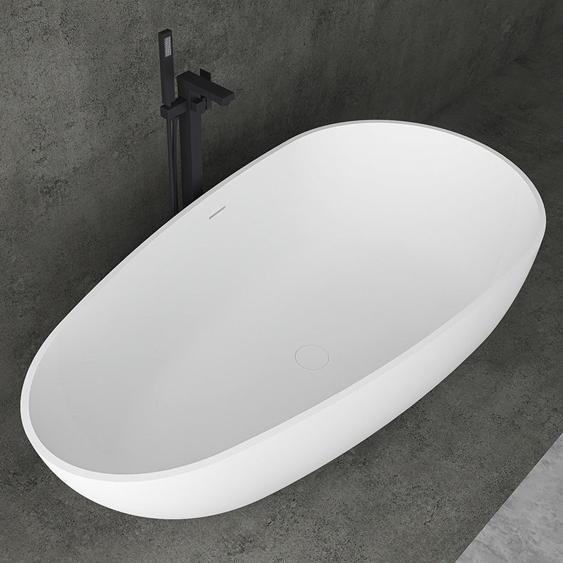 Soaking Stand Alone Tub with Drain Bathroom White Stone Bathtub
