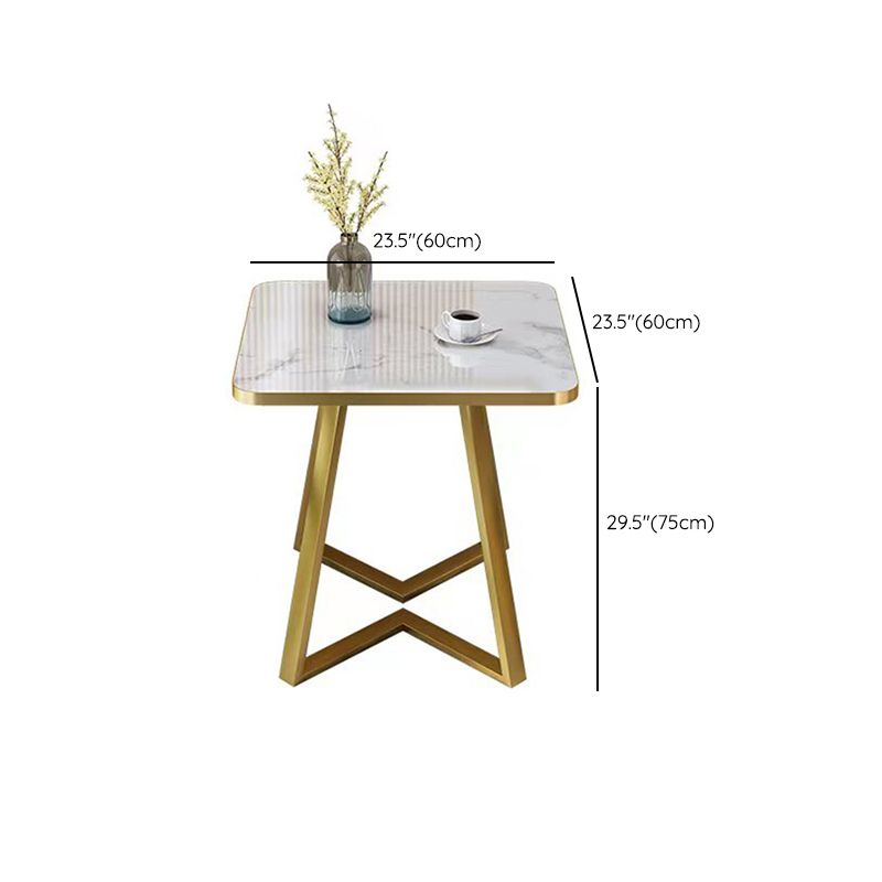 Glam Stone Square White Dining Table Metal Base for Dining Room