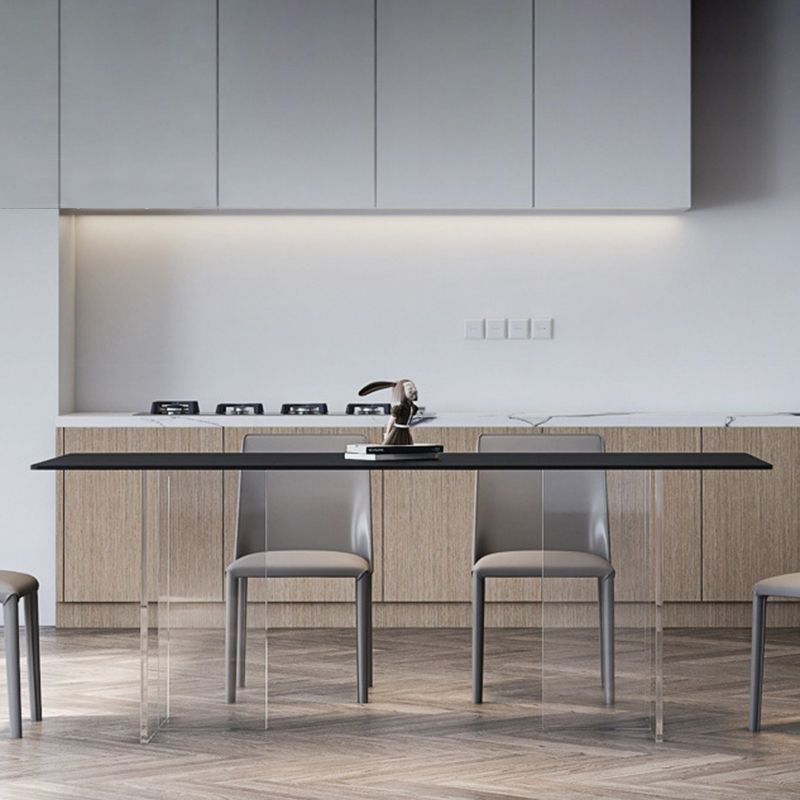 Rectangular Stone White-gray Dining Table Modern Furniture with Acrylic Double Pedestal