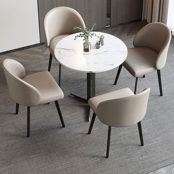 Faux Leather Kitchen Dining Chairs Contemporary Chairs with Black Metal Legs